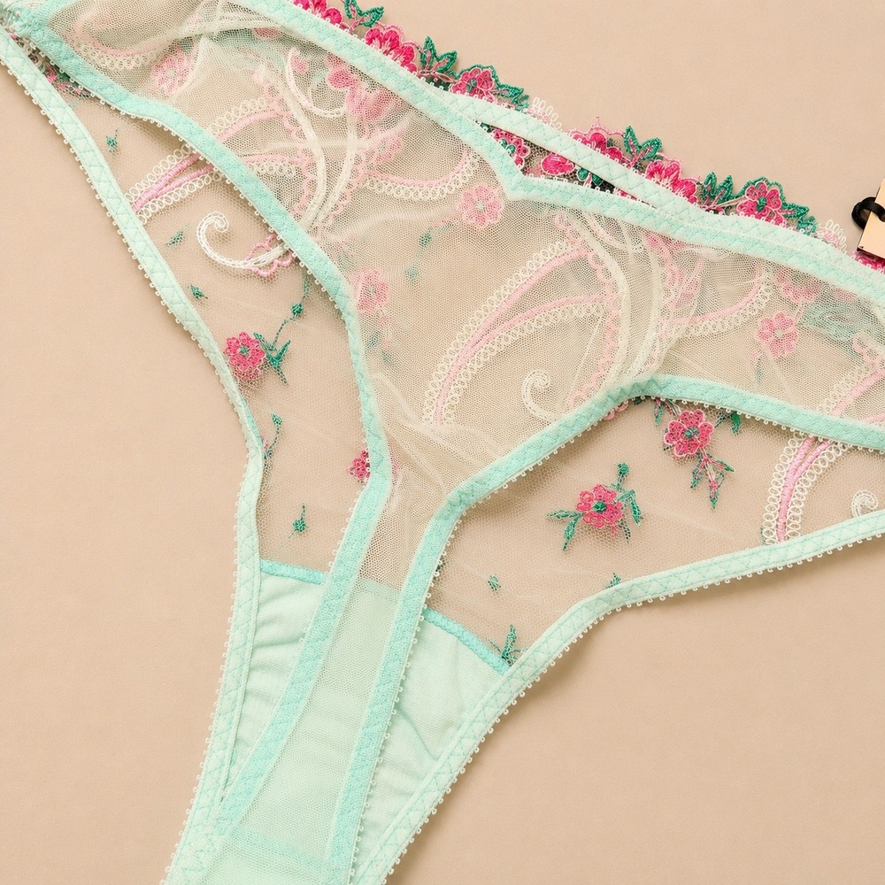 COSABELLA Sanika Embroidered Floral Thong Addy Green / NWT - Size L - Picture 5 of 8